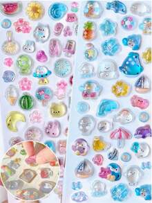 3D Embossed Stickers - Cute And Compact, Featuring Various Fruit Ice Cream, Animal, And Pet (Cat, Dog) Designs | Multi-Layered Stickers, Asymmetrical Shapes, Reusable, Waterproof, Matte Finish, Suitable For Scrapbooks, Diaries, Planners, And DIY Crafts