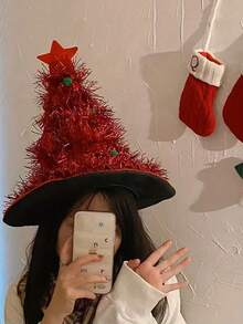 1 Piece Of Adult Holiday Christmas Tree Hat - A Soft Velvet, Thick And Fluffy Holiday Party Headpiece, Featuring Colorful Ball Decorations And Star Top Decorations, Perfect For Christmas And New Year Celebrations