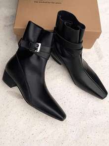 Giày bốt cao gót kitten heel kiểu phương Tây đa năng, khóa kéo bên hông, phong cách công sở Thu/Đông 2026, chất liệu da lộn màu nâu mới, giá 4.89 (500+) - màu đen - Xem 4