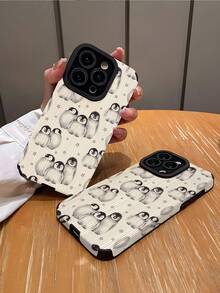 1个时尚企鹅星形印花竖条纹仿皮防震高品质软手机壳，适合作为生日、节日礼物送给朋友、家人、情侣，兼容苹果 17/16 Plus/16 Pro/16 Pro Max - 彩色 - 查看 2