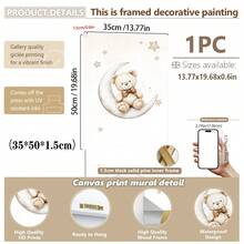 1 pieza, Arte de pared de lienzo, Decoración enmarcada para guardería, Pintura decorativa de oso de peluche. Características: Un oso de peluche sentado en una luna creciente, un oso de peluche sentado en una nube, un oso de peluche sosteniendo un globo. Ideal para: Decoración de habitación infantil, Decoración de guardería, Decoración de habitación de bebé, Decoración de jardín de infantes, Decoración de habitación de niño/niña, Decoración de sala de juegos
