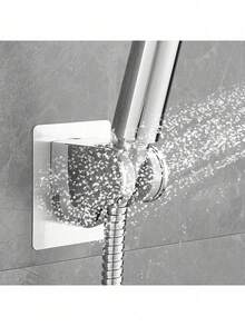 1pc Adjustable Wall Mounted Shower Head Holder, Strong Adhesive No Drilling Required, Suitable For RV, Kids Bathroom, Secure Fixation, Easy To Use (Silver, 1)
