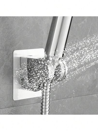 1pc Adjustable Wall Mounted Shower Head Holder, Strong Adhesive No Drilling Required, Suitable For RV, Kids Bathroom, Secure Fixation, Easy To Use (Silver, 1)