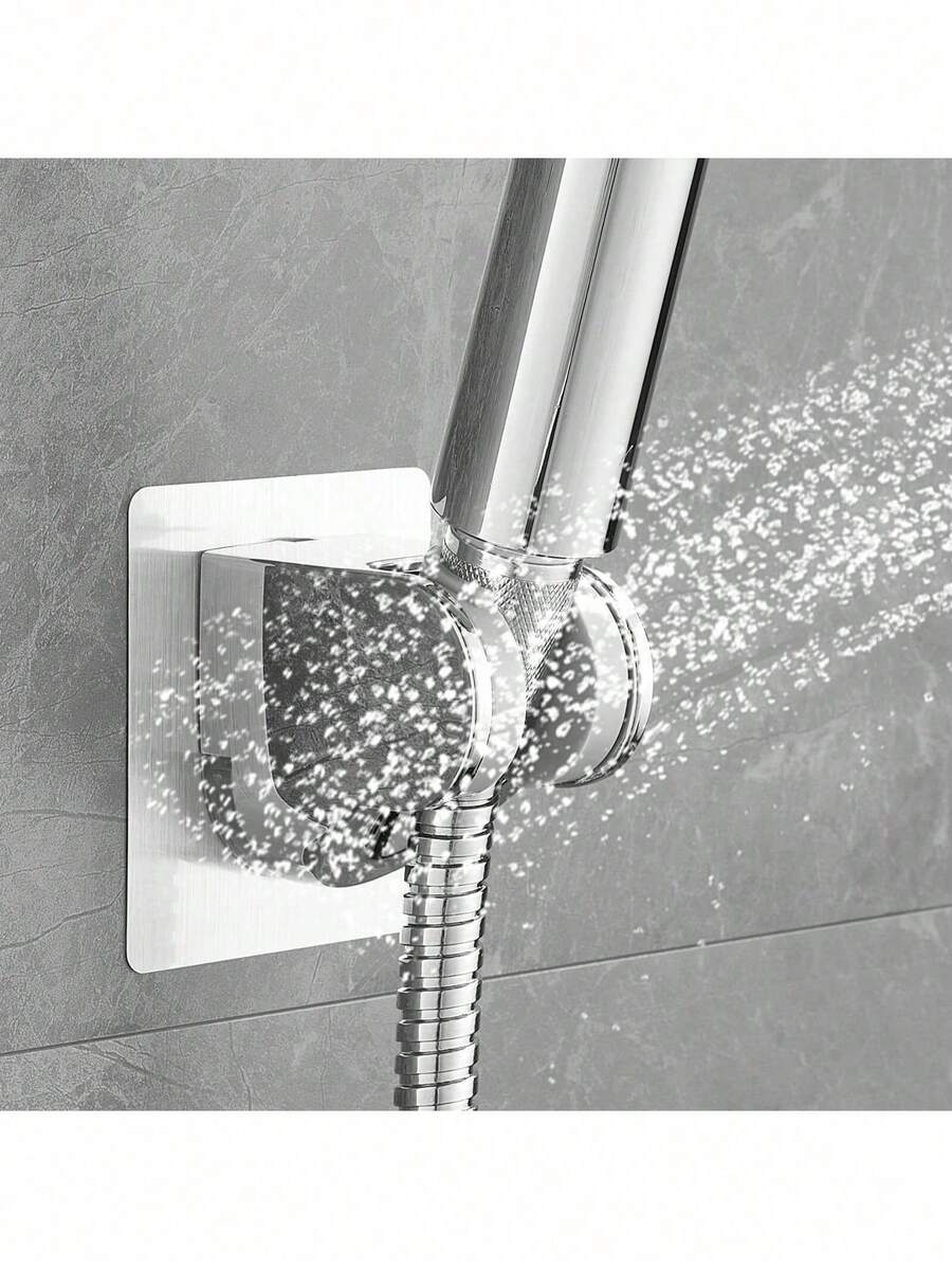 1pc Adjustable Wall Mounted Shower Head Holder, Strong Adhesive No Drilling Required, Suitable For RV, Kids Bathroom, Secure Fixation, Easy To Use (Silver, 1)