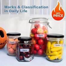 Étiquettes autocollantes en PET imperméables et résistantes à l'huile - Autocollantes, réutilisables, convenant aux boîtes alimentaires, bocaux, rangement de cuisine - Étiquettes ardoises multifonctions, idéales pour les épices, le fromage et les présentoirs de bijoux - Multicolore - Voir 4