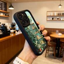 Phone Case With Black And Green Border With Indoor Garden Print Featuring Plants And Shelves For Daily Use In Cafes And Home Spaces Suitable For Apple Series Phones - Coffee Brown - View 6