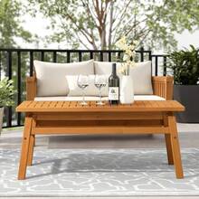 In/Outdoor 35-44in Farmhouse Side Wood Accent Coffee Table Patio - 35in-dark Brown - View 11