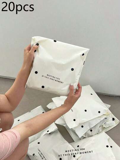 20pcs Rice White Polka Dot Express Bag School Season Graduation Season Wedding Season, Birthday Team To Send Gift Bags Thick Storage Plastic Bags Aircraft Box Clothing Bag, Suitable For .Back To School.School Suppliesschools, Offices, Transportation, Shipping And Mailing Schools