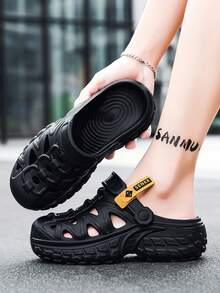 Damen Outdoor Sandalen mit dicker Sohle - rutschfest, lässige Slip-On Pantoffeln - geeignet für Büro, Reisen, Autofahren, Wassersport, schwarze Lässig Strandschuhe - Schwarz - Übersicht 3