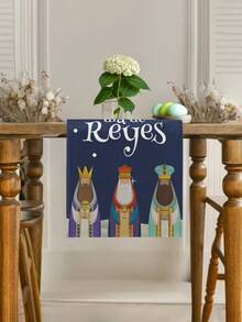 1pc Epiphany Table Runner, Three Kings Day Decorative Table Runner, Three Wise Men, Three Magi, Three Kings And Stars, Multiple Sizes Available, Table Runner, Table Decoration, Table Cloth, Home Decor, Dining Table Decor, Fireplace Mantel Scarf, Glass Door & Window Valance, Entryway Decor - Blue - View 2