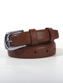 1 pieza/2 piezas Cinturón sólido casual y versátil con hebilla plateada para mujer, adecuado para el uso diario - Hebilla plateada multicolor - Ver 5