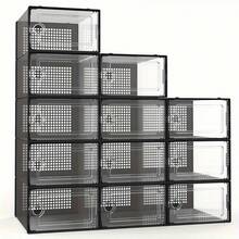 12pcs Thick Plastic Simple Shoe Rack, Transparent Dust-Proof Flip Cover Indoor Home Storage Shoe Cabinet, Large Capacity Storage Box, Multi-Functional Collapsible Shoe Cabinet, Transparent Multi-Layer Home Dust-Proof Shoe Box - Grey - View 6