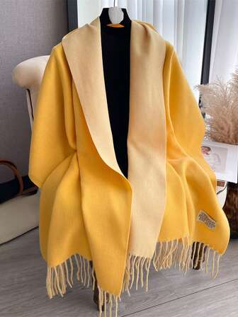 1pc Women's Reversible Faux Cashmere Color Block Fashion Versatile Air Conditioning Shawl Scarf, Thick & Warm For Daily Use, Autumn/Winter