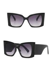 Retro Large Frame Black Fashion Glasses, Classic Plastic Style, Suitable For Outdoor Travel, Beach, Casual Daily Wear, Unisex For Summer - Black - View 2
