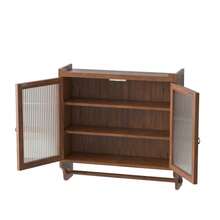 Vintage Double Door Wall Cabinet With 63cm Glass Door, Three Tier Storage And Towel Rack, For Bathroom, Kitchen And Dining Room, Brown. - Brown - View 9