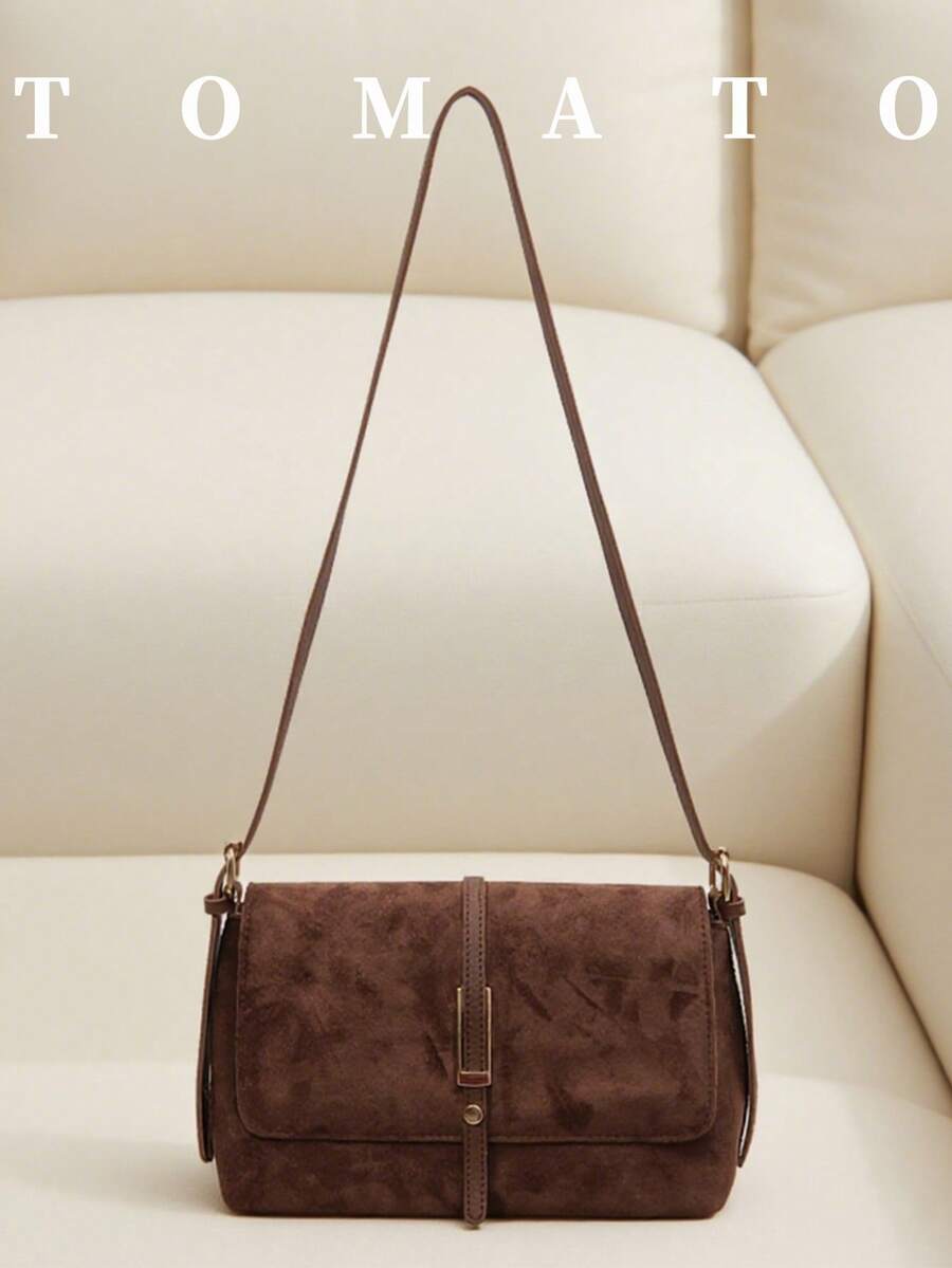 1pc Fashion Versatile Women's Crossbody Bag, Solid Color Retro Flap Shoulder Bag With Adjustable Strap, Large Capacity Casual Everyday Bag Suitable For Young Women - Outings, Shopping, Classroom, Dates, Gifts, Office, Work, Travel - Coffee - View 1