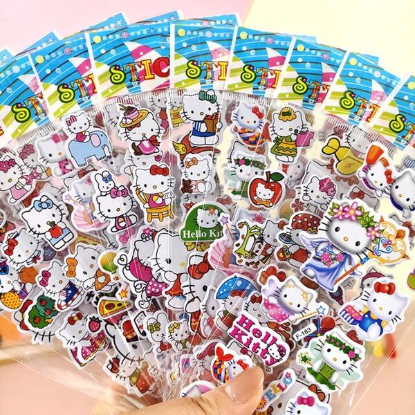 12 Stücke Sanrio Hello Kitty 3D Bubble Aufkleber - Süße PVC Cartoon Aufkleber geeignet für Hello Kitty, My Melody, Kuromi usw. - wiederverwendbar, leuchtende Farben, geeignet für Scrapbooks, Tagebücher, Laptops, Wasserflaschen - Belohnungen und Dekorationen, Scrapbooking Zubehör, lustige Designs, dauerhafte Haftung, flauschige Aufkleber, Laptop Aufkleber, Scrapbooking Zubehör, Weihnachtsaufkleber