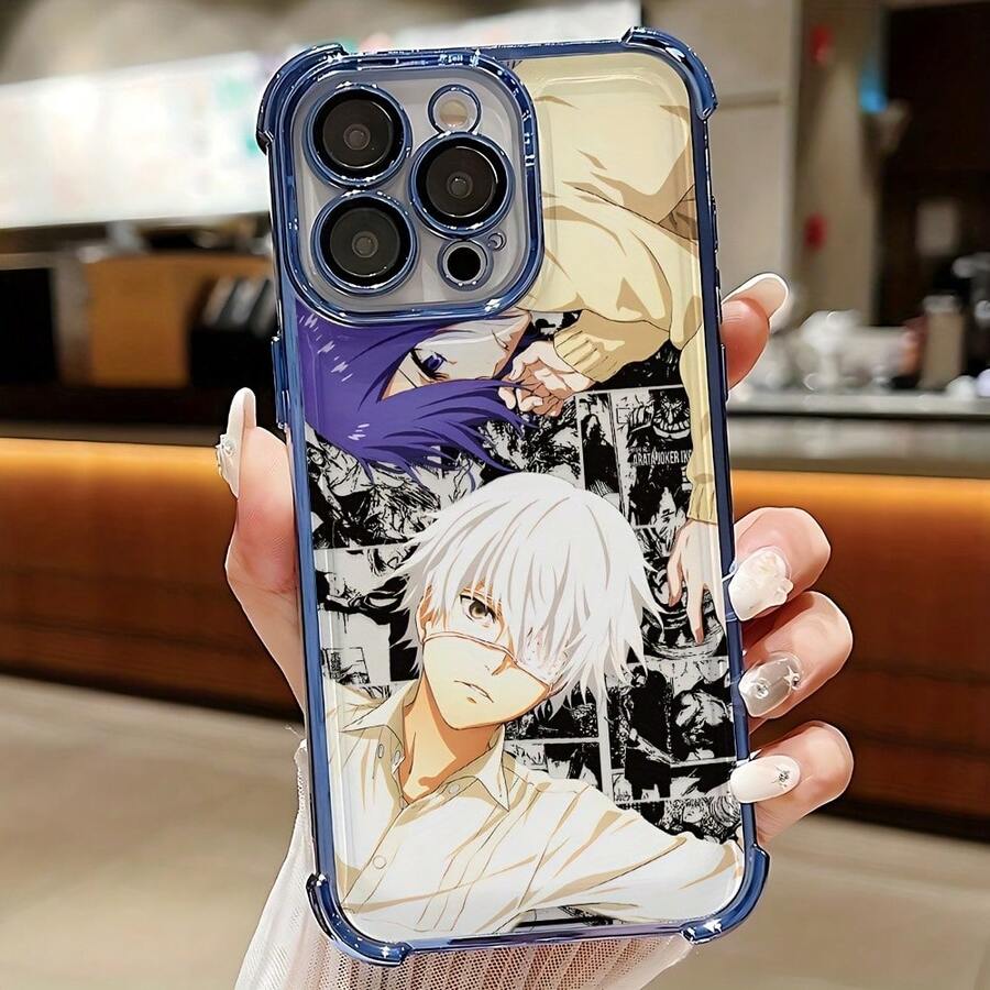 Estuche Transparente Antigolpes para 16, 15, 14, 13, 12, 11 Pro, X, XR, XS, Plus - Diseño de Kaneki de Ghoul Anime17 17promax - Azul - Ver 1