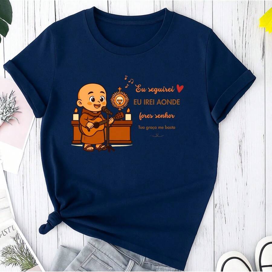 T-Shirt Basic Printed T-Shirt Frei Gilson Religious Catholic - Navy Blue - View 1