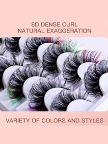 7 Pairs Colorful Fluffy False Eyelashes, Multi-Layer Thick Crossed Faux Mink Lashes, Natural D-Curl Voluminous Curly Eyelashes, 3 Pairs Stage/Party Glitter Lashes, Thick Luminous Glitter Crossed Mink Eyelashes