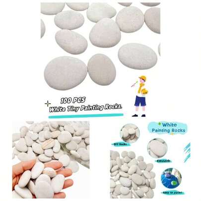 100PCS White Tiny Painting Rocks, Pebble Painting Detail - Painting Smooth Surface Stones, Arts, Crafts, Garden, 1.0 To 1.5 Inches, Hand Picked Rocks Painting