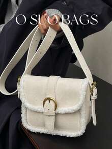 1个迷你毛绒小鹿仿毛皮饰边可爱单肩包，磁扣翻盖 - 白色 - 查看 10