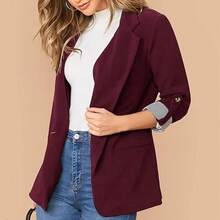 Blazer de Rayas de Otoño e Invierno para Mujer, Casual de Manga Larga, Cárdigan Básico, Chamarra - Burdeos - Ver 5
