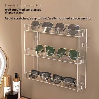 1 st transparent väggmonterad sminkorganisatör, ingen borrning krävs, självhäftande installation, platsbesparande transparent förvaringsställ för nagellack, kosmetika, medicin, kökskryddor, leksaker och tillbehör. Modern minimalistisk design, sminkförvaringslåda, badrumsförvaring och organisation, nagelkonstförvaring, kosmetikaorganisatör, sminkbricka