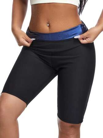 1 pieza Pantalones cortos de sudadera para mujer, pantalones cortos moldeadores de Body con cintura y piernas de película plateada, de alta elasticidad para dar forma, pantalones cortos de sudor que intensifican el sudor en la cintura y las piernas, pantalones cortos de sudor de alta elasticidad para mujer, bloqueo de calor de película plateada, moldeador de Body para fitness, herramienta de sudoración local para el gimnasio, pantalones cortos de sudor para mujer, sudoración dual en la cintura y las piernas, talla grande efectivo para dar forma al Body