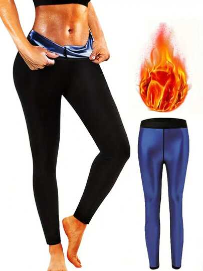 1pc Women's Sweat Pants, Tummy Control Fitness Leggings, Waist Trainer Pants, Fat Burning Workout Pants, High Waist Sweat Pants, Button Closure Tummy Shaper Pants, Shapewear Yoga Trousers