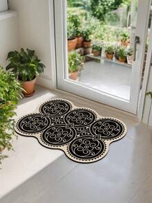 1pc Silicone Kitchen Mat With High-End Line And Flower Splice Gradient Pattern, Light Luxury And Fashionable Style, Cushioning Fatigue-Resistant, Water-Absorbent Quick-Drying And Anti-Slip Kitchen Rug, Simple Silica Gel Soft Rubber Mat, Suitable For Kitchen, Bathroom, Entrance, Laundry Room And Other Places. ,Room Decor - Black - View 8