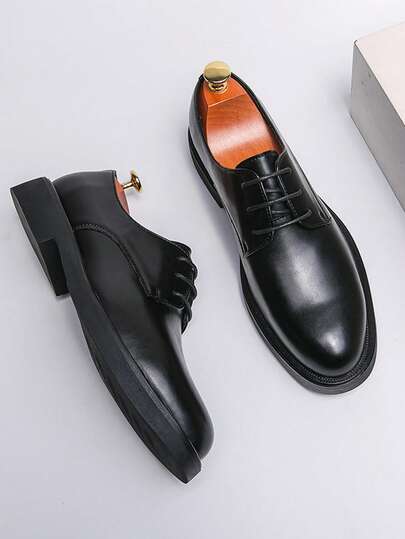 Vintage 's Leather Shoes, Fashionable Thick-Soled Derby Shoes, Lace-Up British Style Shoes, Brown Shoes, Groom/Groomsmen Wedding Shoes, Lace-Up Office Formal Dress Shoes, Casual Daily Walking Shoes, Men's Business Work Shoes, Elevated Toe Work Shoes, Black Formal Dress Shoes For Wedding Party, Fashionable & Comfortable Oxford Shoes, Elegant Gentleman Classic Social Shoes