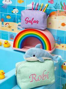 个性化刺绣薄纱化妆包,伴娘礼物,新娘派对礼物,送给她的礼物,定制洗漱包,化妆包,带名字的个性化化妆包,定制化妆品收纳包,字母组合化妆包,伴娘礼盒,旅行收纳包 - 彩色 - 查看 5