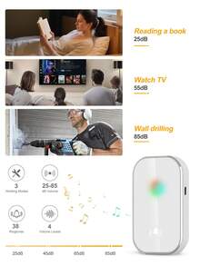 无线门铃，远距离迎宾铃声，38种铃声，7级音量，室内音乐门铃，静音照明提醒来电器，适用于花园/客厅/车库/卧室/入口，可使用3节AAA电池或USB充电供电 - 銀 - 查看 3