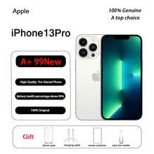 Apple هاتف آيفون 13 برو من آبل مستعمل، منتج أصلي وأصيل بحالة شبه جديدة (99% جديد)؛ هاتف محمول، هاتف، هدية غطاء غشاء - فضي - مشاهدة 10