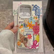 1pc Phone Case: Vintage Floral Turtle Conch Stamp Collage Suitable For TPU Pattern Compatible With  16 Pro Max Case  16 Pro Max/14/16 Plus/15/13P/12/11 Business Shockproof Protective Cover High Aesthetic Valentines Gifts  Phone Cases - White - View 7
