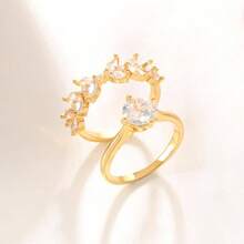 Cubic Zirconia Gold Rings Women Non Tarnish  Dainty 14K Gold Plated Stackable Princess Cut Engagement Ring Set Wedding Promise Rings Her Jewelry Size 6 8 9 10 11 - C-2 pcs Cincin Berlian + 11 - View 3