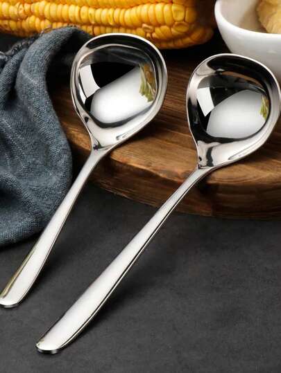 1pc/2pcs/4pcs 304 Stainless Steel Spoons, Deep & Thick Long Handle Household Drinking Spoons, Large Round Bowl Spoons, Small Spoons, Porridge Spoons