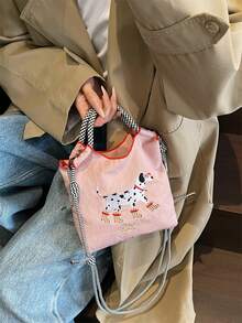 日本原装腋下购物袋，精致刺绣，防水尼龙手提包，女士手提包/单肩包，可拆卸肩带，小狗和波点图案 - 彩色 - 查看 12