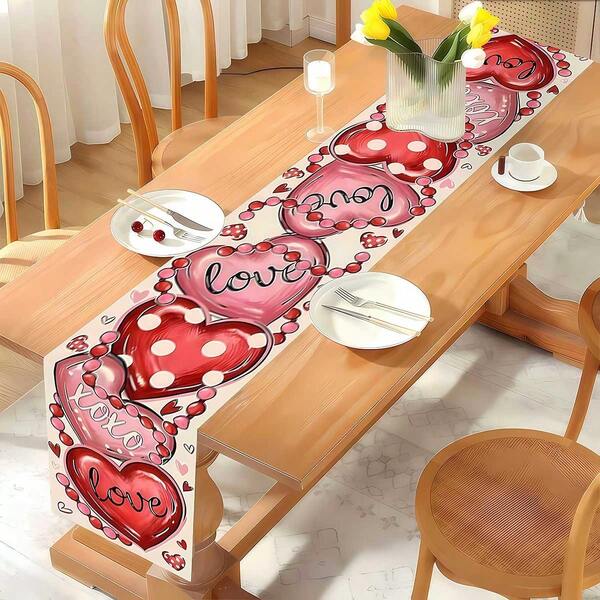 1 pièce - Chemin de table de la Saint-Valentin pour un dîner romantique - 72 x 13 pouces, motif cœurs rouges et roses avec XOXO, décoration de table festive pour cuisine et restaurant, décoration de fête pour célébration des vacances, café, brunch