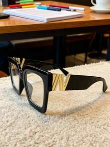 1pc Casual Solid Color Tritan (Copolyester) Women's Non-Prescription Glasses, Autumn/Winter Best Seller - Black - View 2