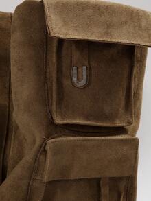 Autumn/Winter New Brown Fashion Boots, Versatile Thick Sole Vintage European Style Pocket Pleated Feeling Fashion Boots, Slimming, Fashionable, Elegant, Comfortable Women Boots - Khaki - View 5