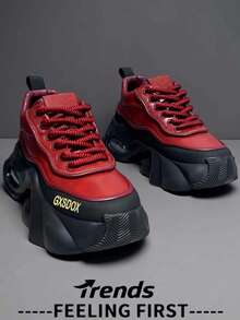 One Size Bigger (Order One Size Down) High Quality Men's High Heel Fashion Sneakers, New Spring/Summer Non-Slip Comfortable Bohemian Air Cushion Shock Absorbing Platform Casual Shoes, Niche Personalized Design Chunky Sneakers, Suitable For Brand - Red - View 4