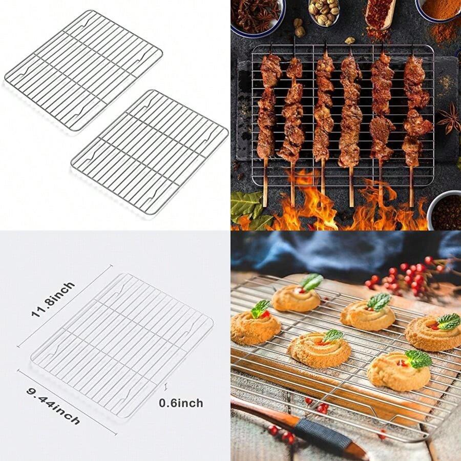 2 Pack Cooling Rack For Baking Stainless Steel, Heavy Duty Wire Rack Baking Rack, 11.7" X 9.4" Cooling Racks For Cooking, Fits Small Toaster Oven, Dishwasher (Default) - Type1 - 查看 1