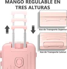 Maleta 20 Pulgadas, Maleta de Viaje 10 kg, Ruedas Giratorias 360 ° , Resistente ABS, con Neceser, Portavasos, USB Puerto de Carga, Candado de Combinación(Negro) - rosa - Ver 6
