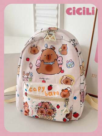 1 Pc Large-Capacity Cute Capybara Pattern School Bags.Lively Student Bag With Multi Pockets.Fashionable School Bag.Practical Handbag .Personalized Lightweight School Backpack.Portable Backpack With Multi Compartments., Back To School Essentials