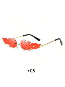 1 pièce Lunettes de soleil sans monture unisexe avec dégradé arc-en-ciel en forme de flamme, convient pour les festivals de musique, les fêtes, la Saint-Valentin, le style Y2K. Lunettes de haute qualité en acrylique avec dégradé vert, bleu, rouge