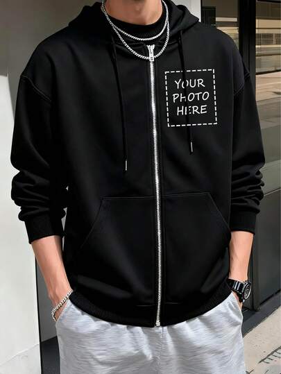 Customized Men's Casual Sweatshirt With Front Chest Graphic/Couple/Pet/Logo Photo/Work Uniform, Fashionable And Versatile For Autumn/Winter