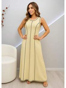 Premium Fabric Sweatshirt Dress With Beautiful Stitching Details. - Yellow - View 1