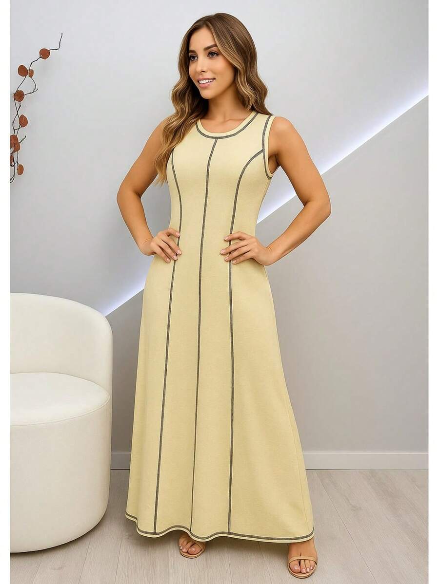 Premium Fabric Sweatshirt Dress With Beautiful Stitching Details. - Yellow - View 1
